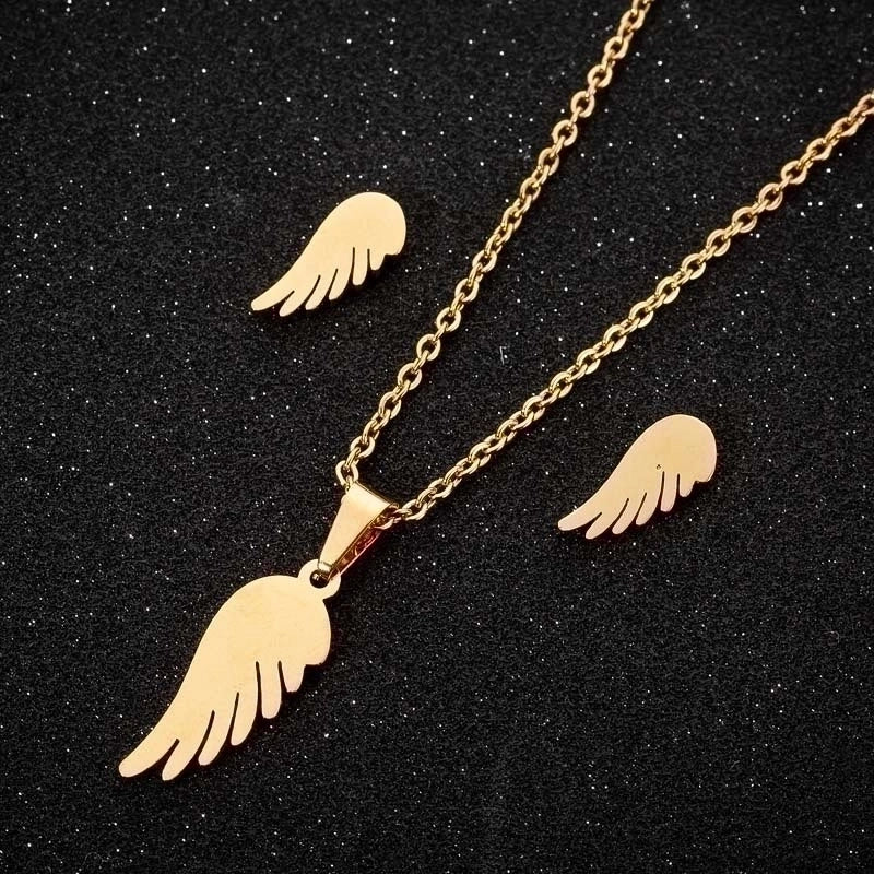 Minimalist Geometric Leaf Heart Shape Stainless Steel Plating Earrings Necklace 1 Set