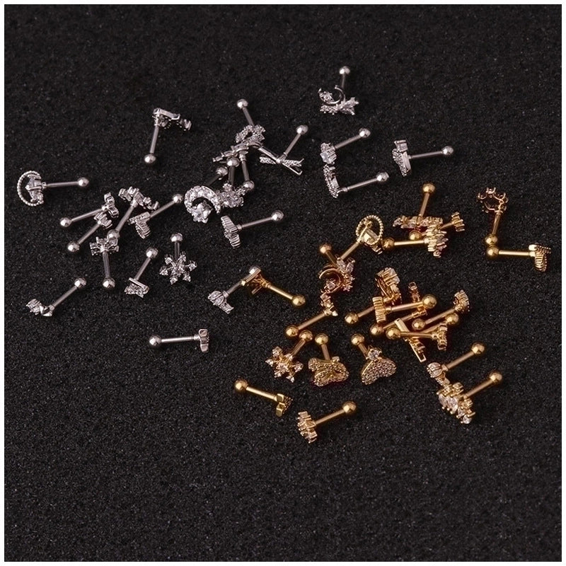 Ear Cartilage Rings & Studs Geometric 316L Stainless Steel  Copper Inlaid Zircon