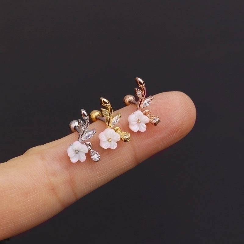 Ear Cartilage Rings & Studs Minimalist Flower 316L Stainless Steel  Copper Inlaid Pearls
