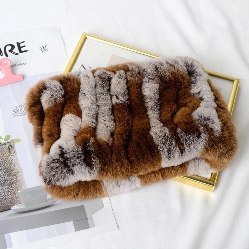 Rex Rabbit Hair Woven Scarf Warm Elastic Turtleneck Neck Set Rex Rabbit Hair Scarf Women's Winter Fur Scarf Turtleneck