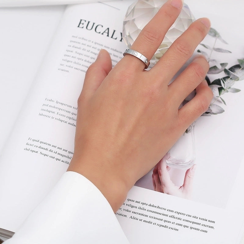 Minimalist Heart Shape Titanium Steel Zircon Rings