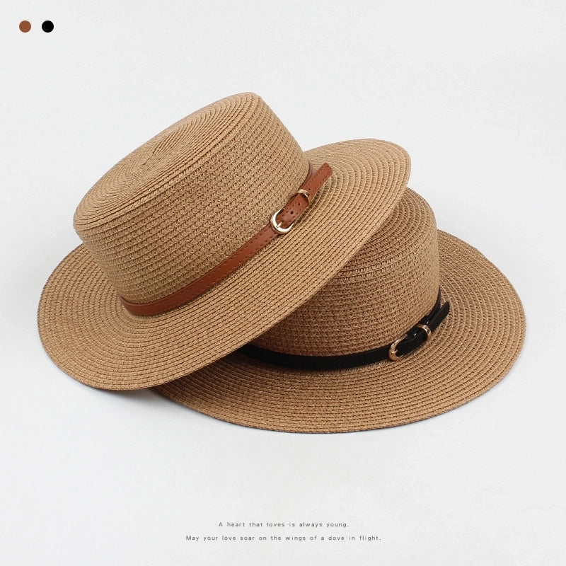 Fashion Sunshade Sunscreen Short Brim Flat-top Straw Hat