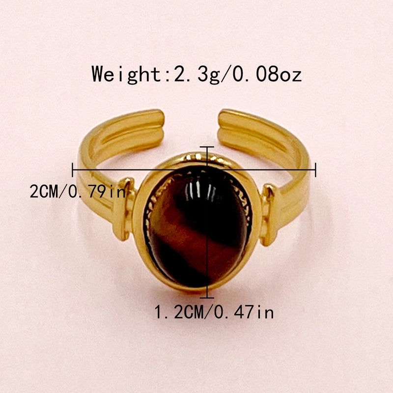 304 Stainless Steel Gold Plated Casual Minimalist Commute Plating Inlay Oval Natural Stone Open Rings