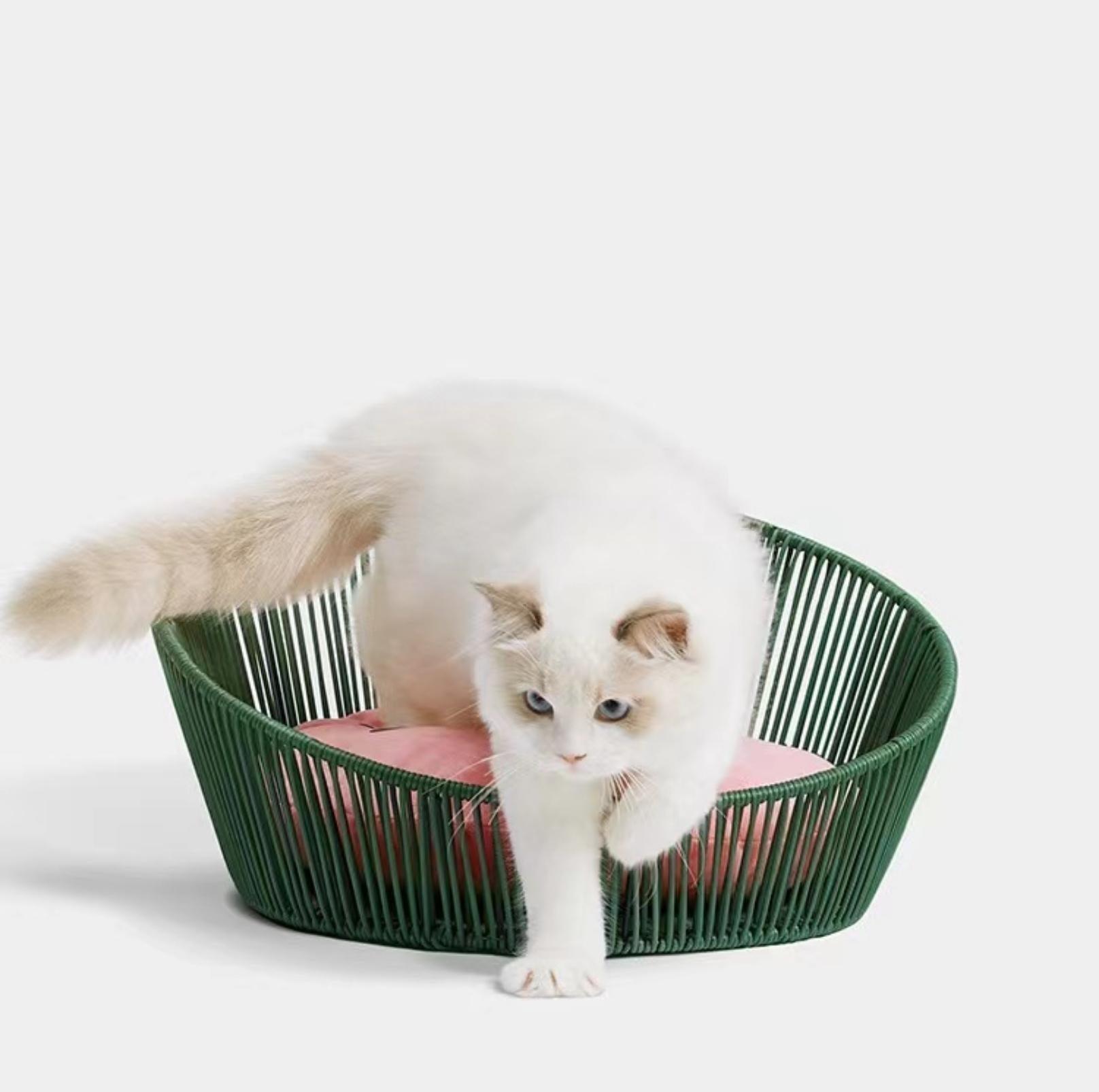 Vetreksa Watermelon Rattan Cat Bed Dog Bed With Removable Thick Pad