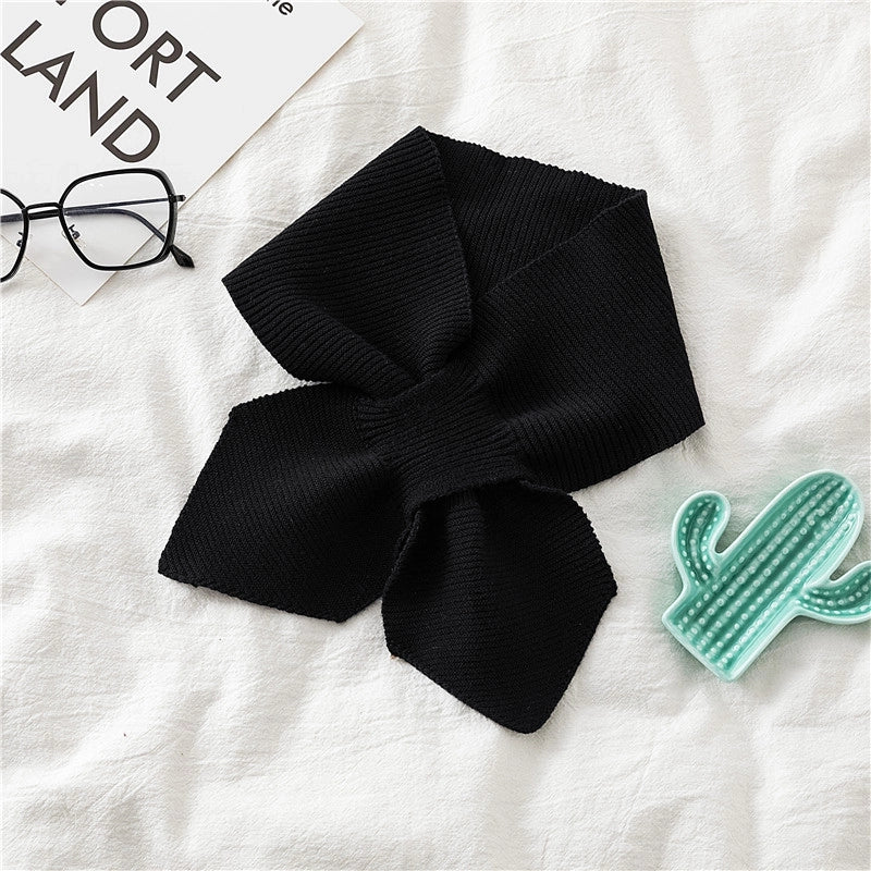 Evening And Evening Knitted Wool Collar Cross Fishtail Scarf Bow Small Scarf For Women Autumn And Winter