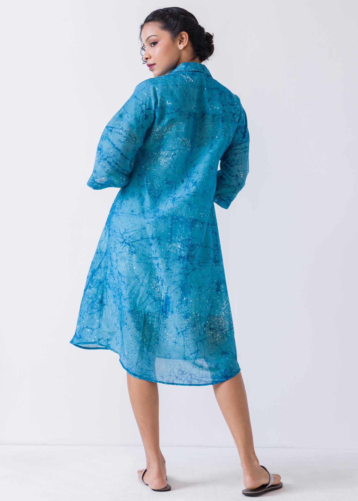 Jelly Fish Hand Painted Batik Short Placket Shirt dress