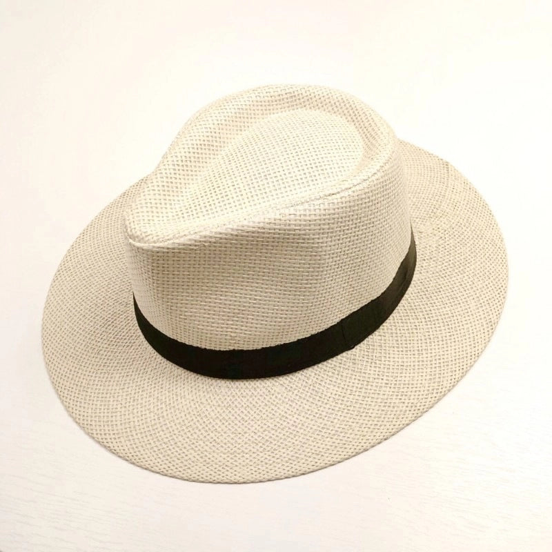 Paper Grass Large Flat Brim Top Hat For Middle-aged And Elderly Summer Sunscreen Sun Hat Panama Straw Hat Men's Outdoor Sun Hat
