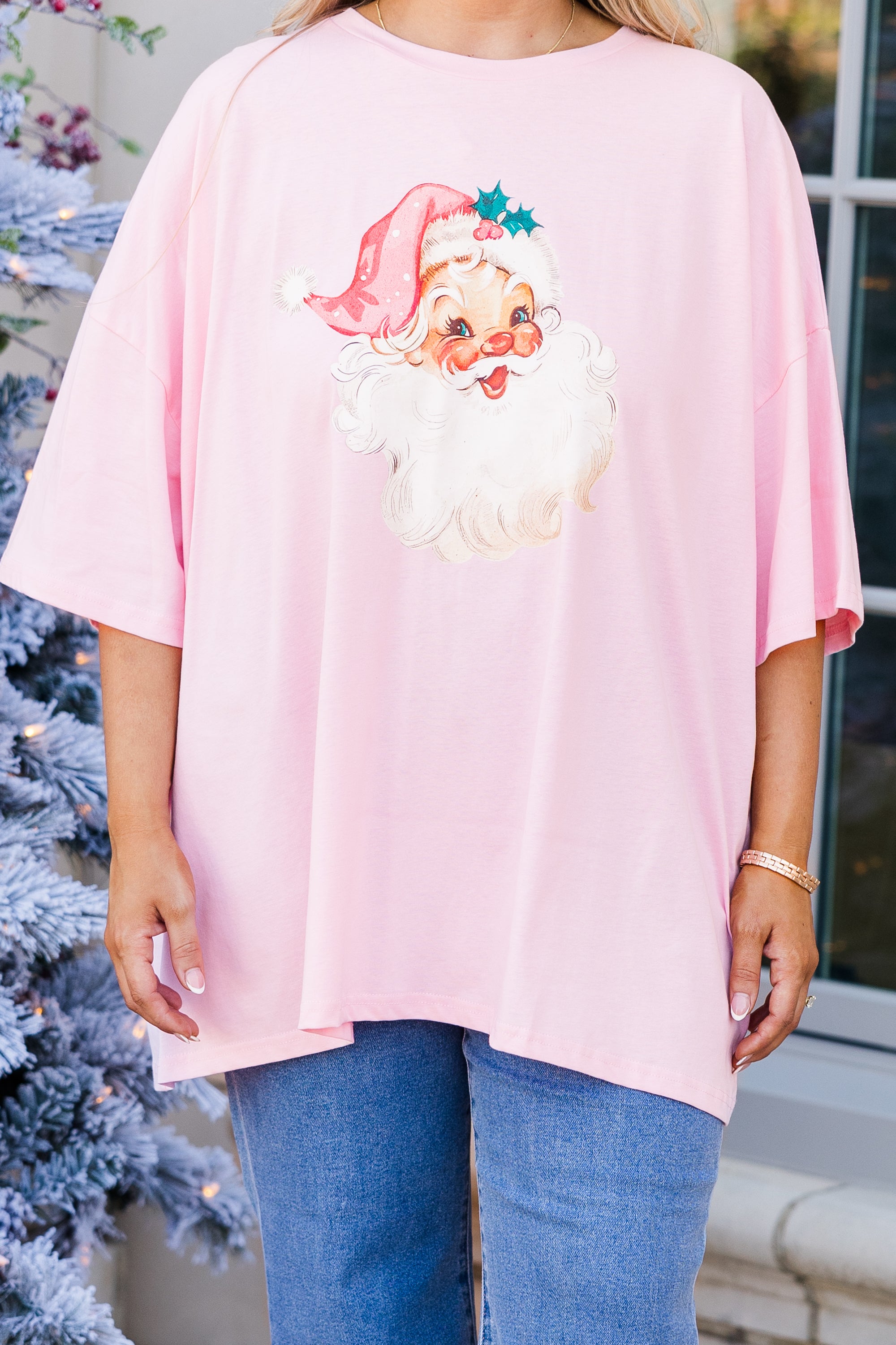 Vintage Santa Boyfriend Tee. Dusty Pink