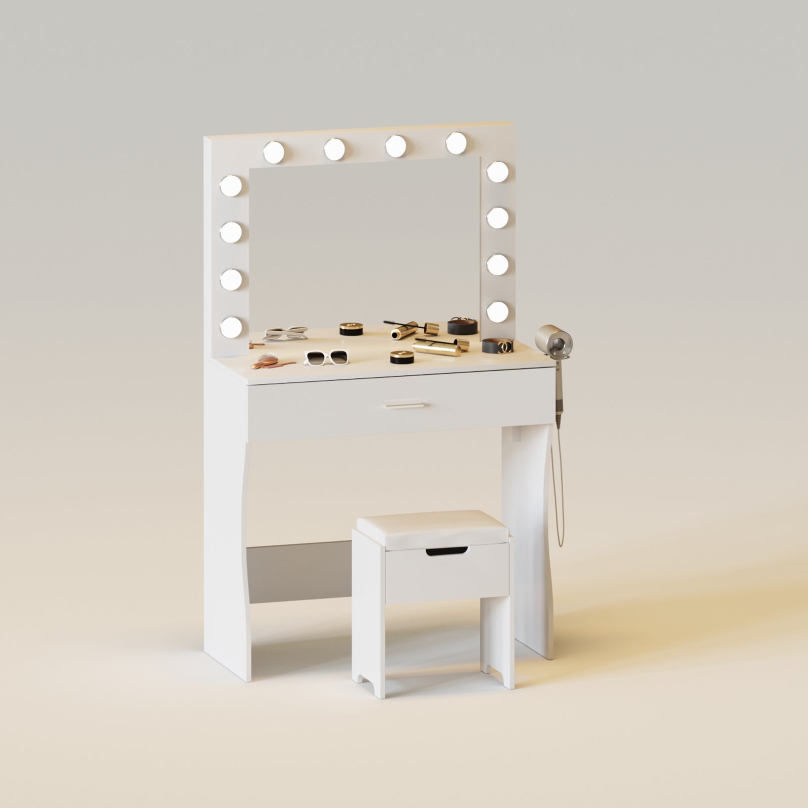 Vanity Table Set with Lighted Mirror - Makeup Vanity with Charging Station