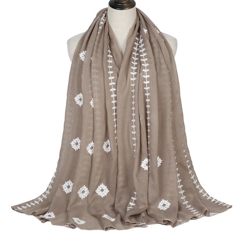 Women's Basic Retro Classic Style Flower Cotton Scarf