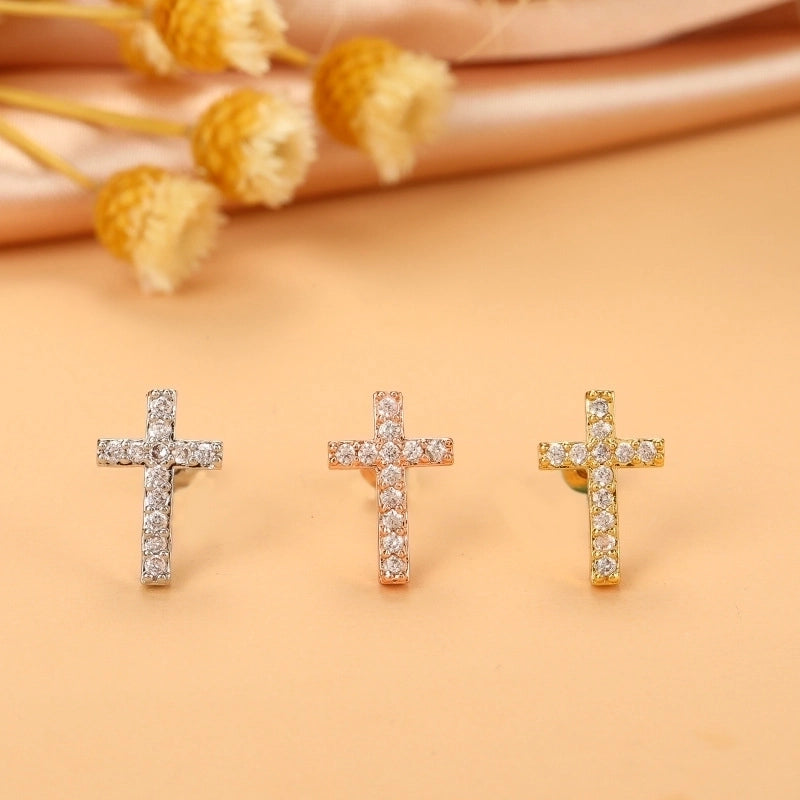 Minimalist Cross Flower Stainless Steel Copper Plating Inlay Zircon Ear Studs 1 Piece