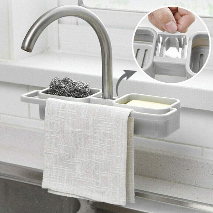 Kitchen Sink Faucet Sponge Soap Cloth Drain Rack Storage Organizer Shelf Holder - Space Saving Strong and Durable for Everyday Standard Use