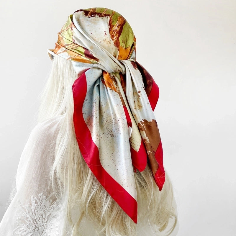 Women's Casual Printing Forest Satin Silk Scarf Kerchief Shawl