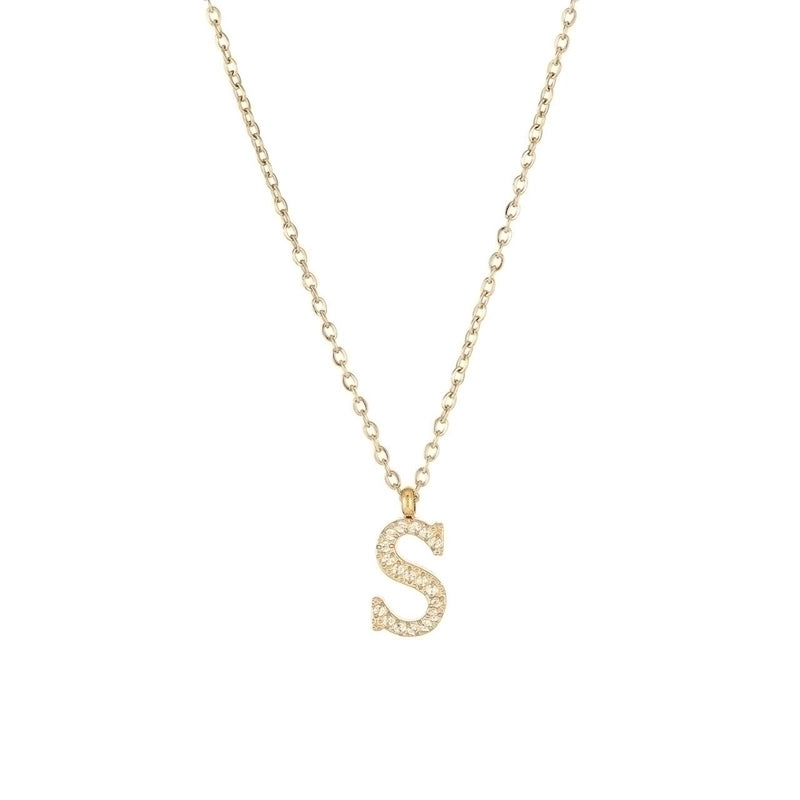 Minimalist Letter 304 Stainless Steel Zircon 16K Gold Plated White Gold Plated Plating Inlay Pendant Necklace