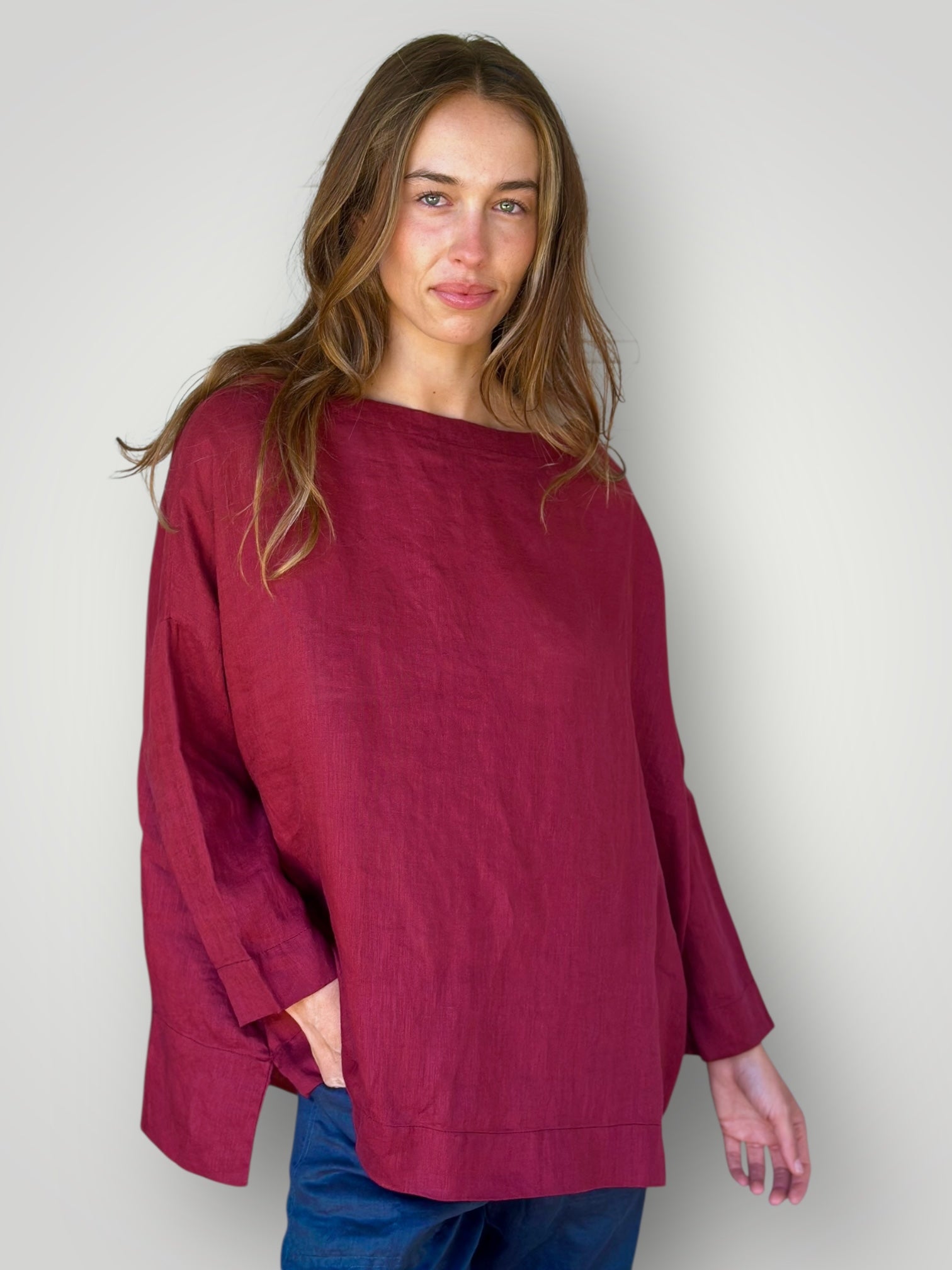 avril top - merlot wine linen