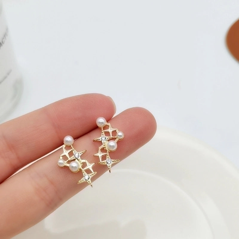 Minimalist Heart Shape Flower Resin Inlay Artificial Pearls Rhinestones Drop Earrings 1 Pair