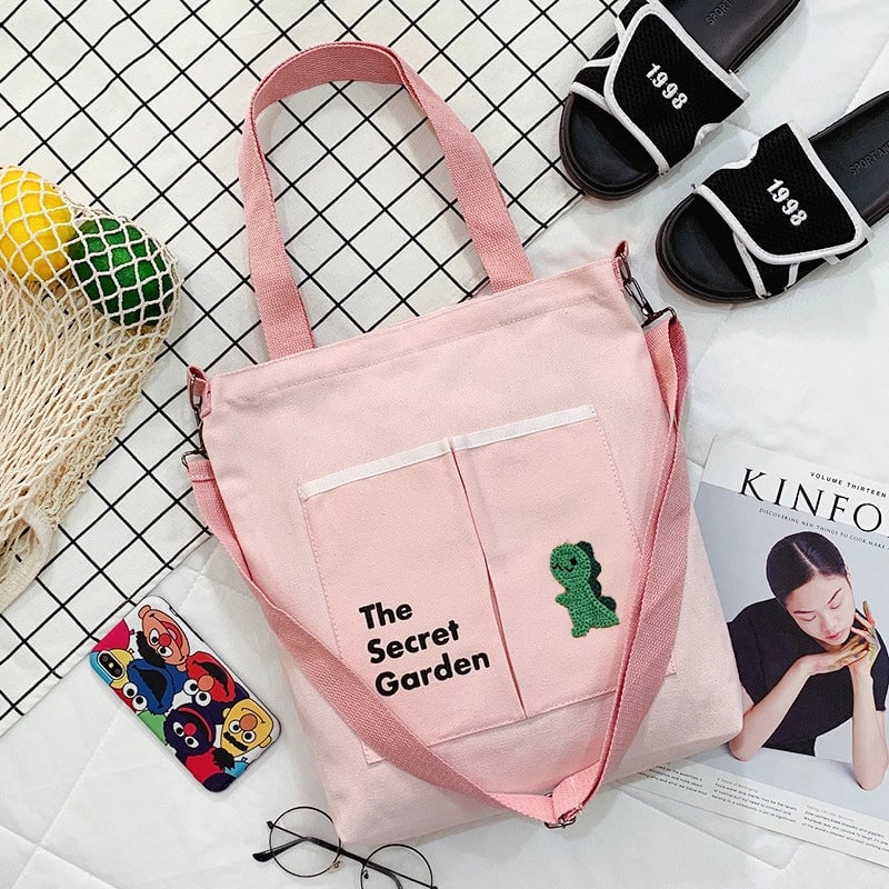 Women's Large Canvas Animal Fruit Basic Zipper Canvas Bag