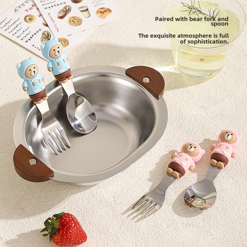 Bowl 304 Stainless Steel Creative Dessert Bowl With Handle Binaural Soup Bowl Salad Bowl Children Bear Bowl