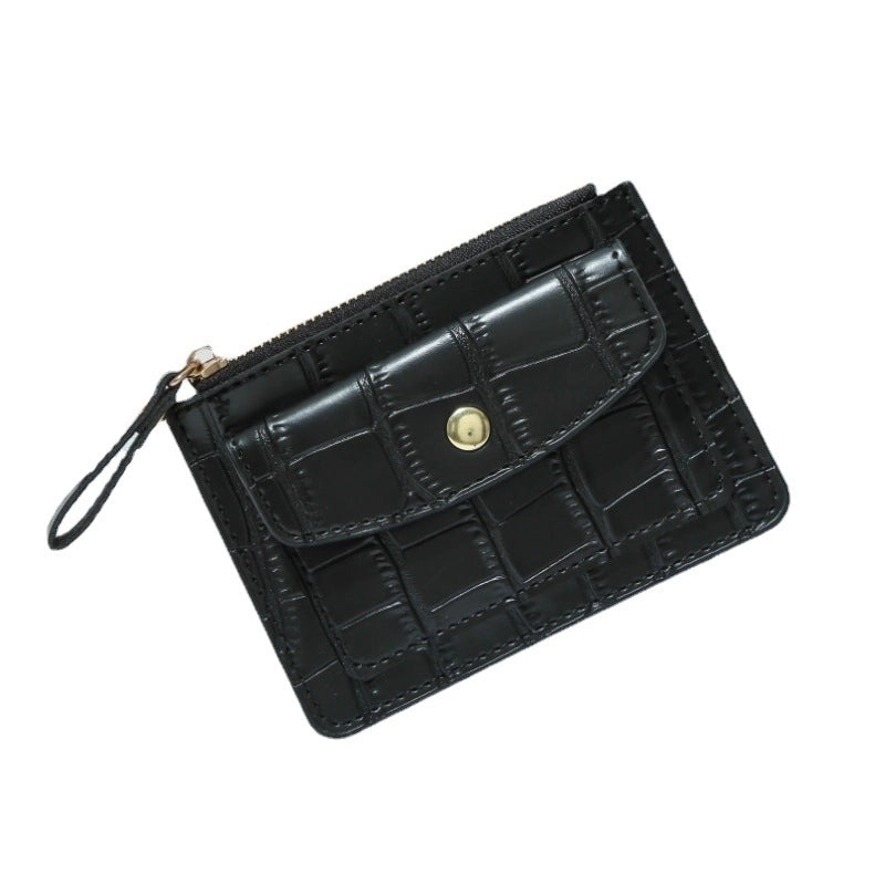 Women's Solid Color Pu Leather Metal Button Zipper Card Holders