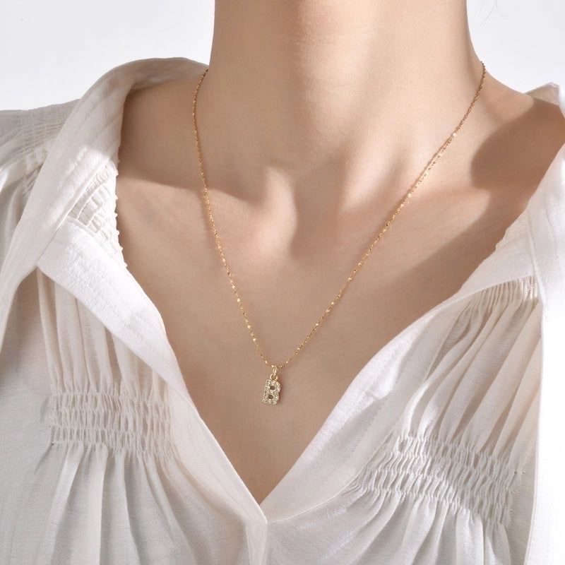 Minimalist Letter 201 Stainless Steel Copper Inlay Artificial Diamond Pendant Necklace