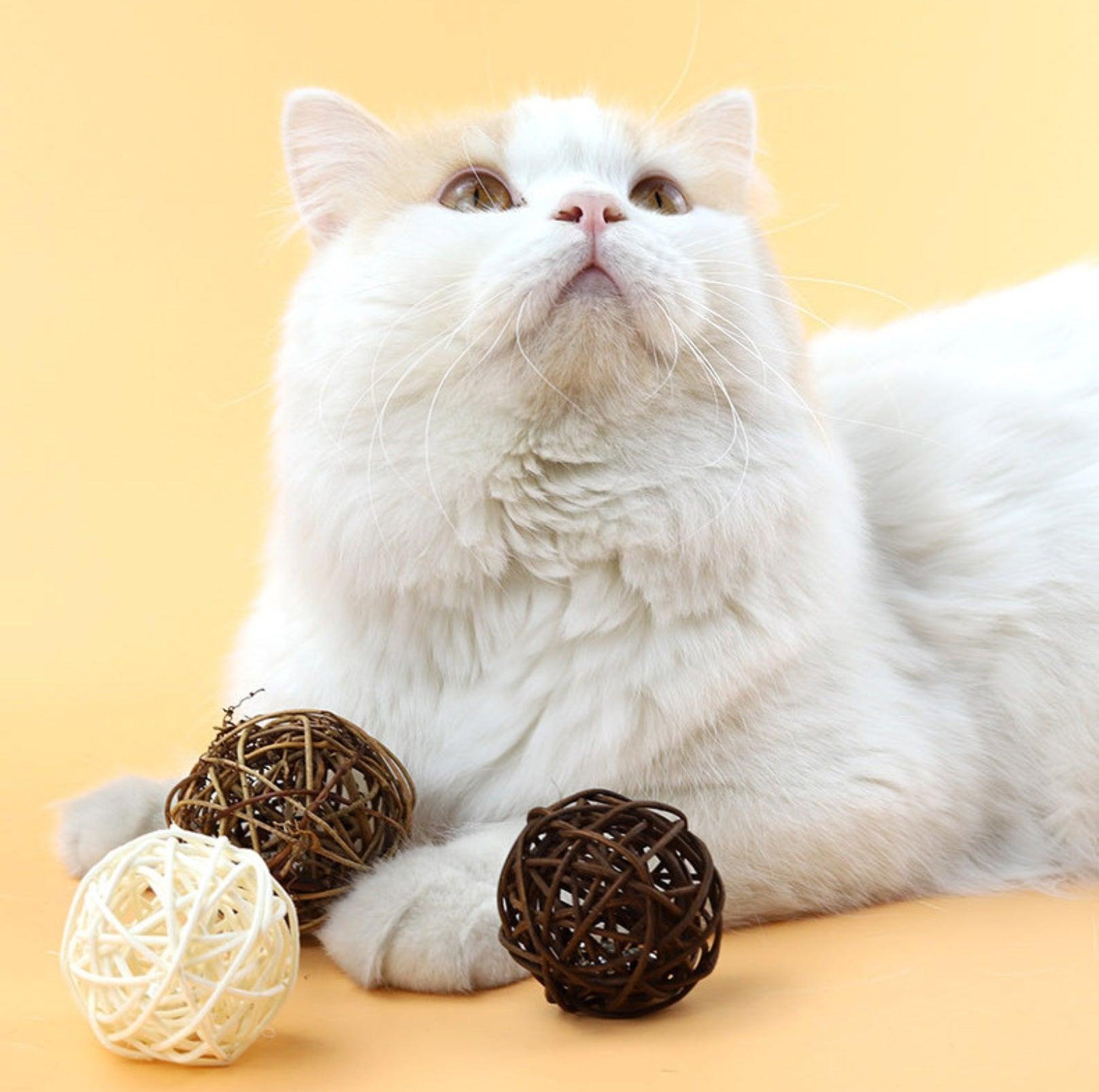 Handmade Rattan Cat Toys Ball Set - with Built-in Bells (9pcs/set)