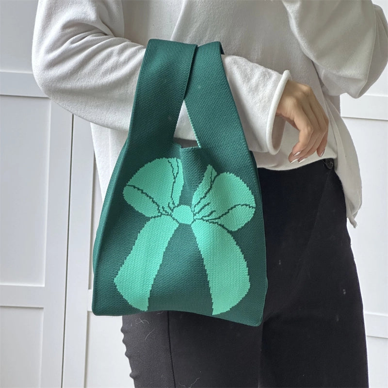 Women's Small Knit Printing Lattice Flower Elegant Classic Style Square Open Handbag