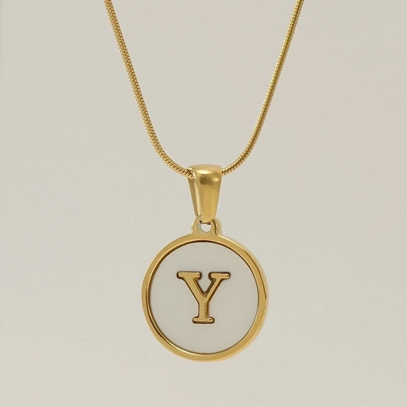 Fashion Letter Stainless Steel Titanium Steel Plating Inlay Shell Pendant Necklace 1 Piece