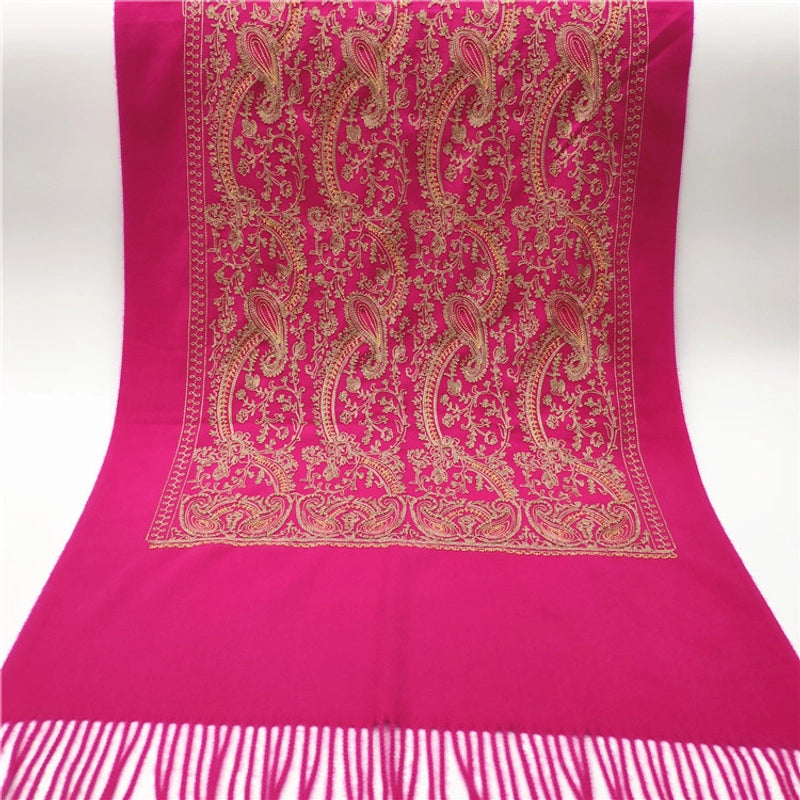 Women's Retro Printing Imitation Cashmere Embroidery Scarf
