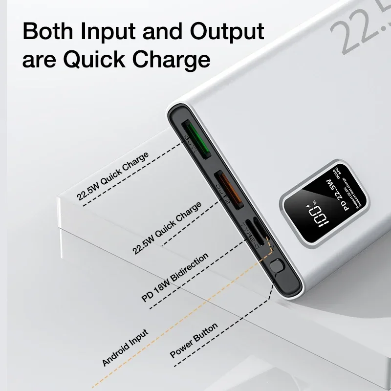 20000mAh Portable Power Bank 22.5W USB C Fast Charging External Spare Battery 10000mAh Powerbank for IPhone 16 15 Samsung Xiaomi