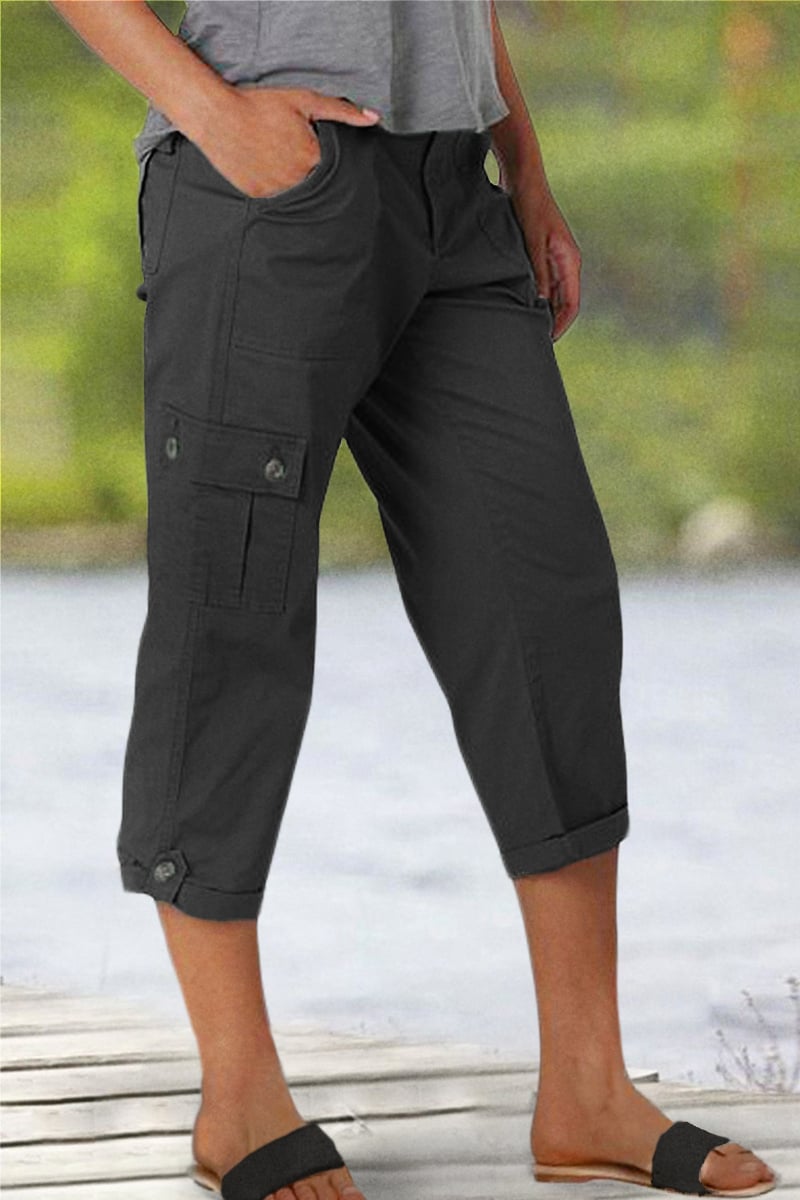 🔥 8 PACK-$24.96 TODAY ONLY🔥Roll Tab Hem Multi Pocket Capri Mid Waist Cargo Pants