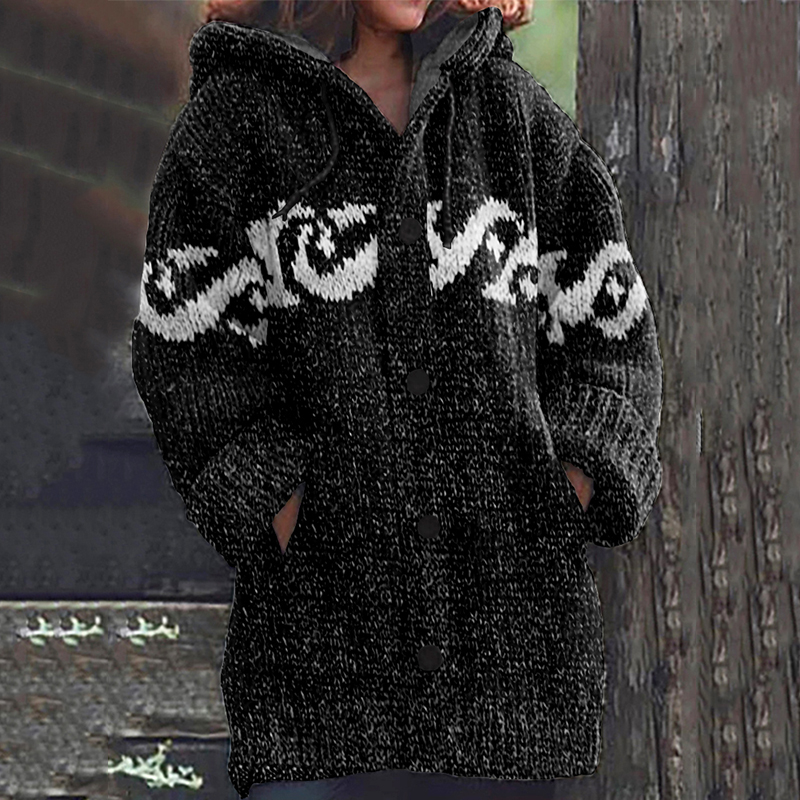 Retro Surf Jacquard Knit Cozy Cardigan Sweater