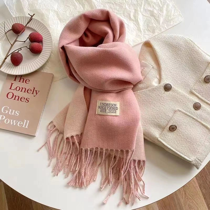 Solid Color Double-sided Tassel Scarf For Women Autumn And Winter New Warm Cashmere-like Scarf Thickened Student Shawl