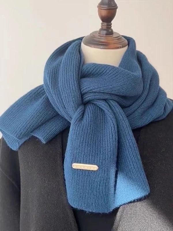 Scarf Women's Winter New Wool Knitted Solid Color Small Scarf Trendy Thickened Warm Long Scarf