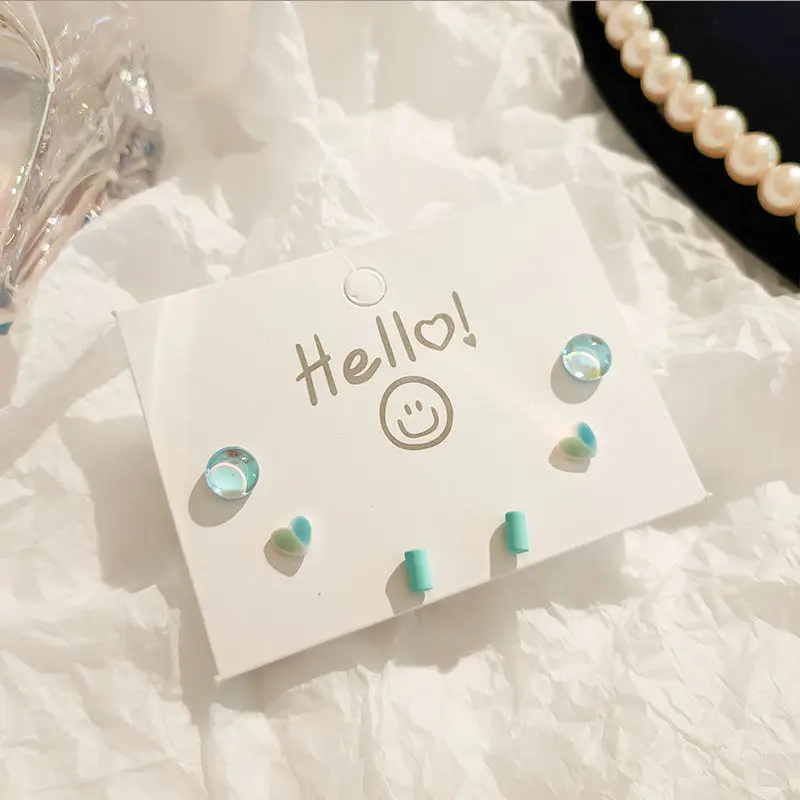 New S925 Candy-colored Silver Needle Ceramic Earrings Set Summer Small Cute Girls Flower Fruit Stud Earrings Set For Women