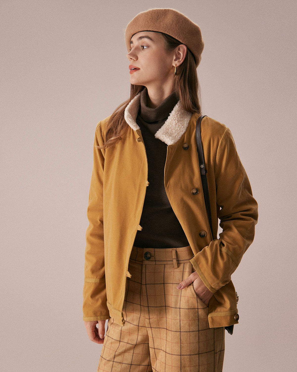 The Yellow Stand Collar Button Teddy Jacket