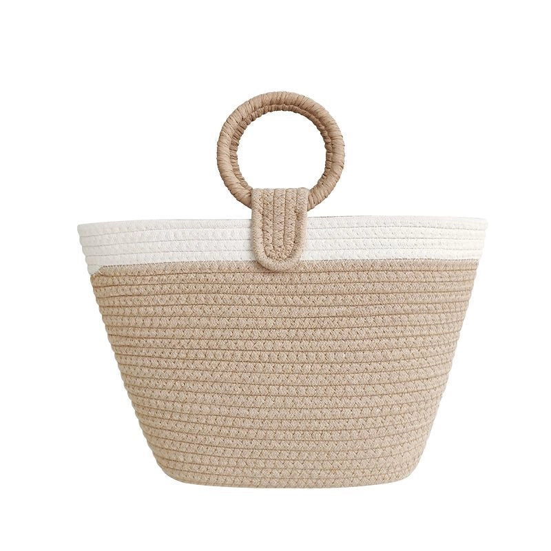 3 Pieces Women's Large Cotton Solid Color Vacation Weave Bucket Open Handbag