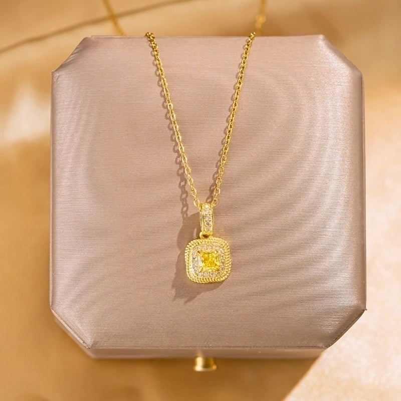 Elegant Lady Streetwear Geometric Flower Butterfly 304 Stainless Steel Acrylic Zircon 18K Gold Plated Inlay Pendant Necklace