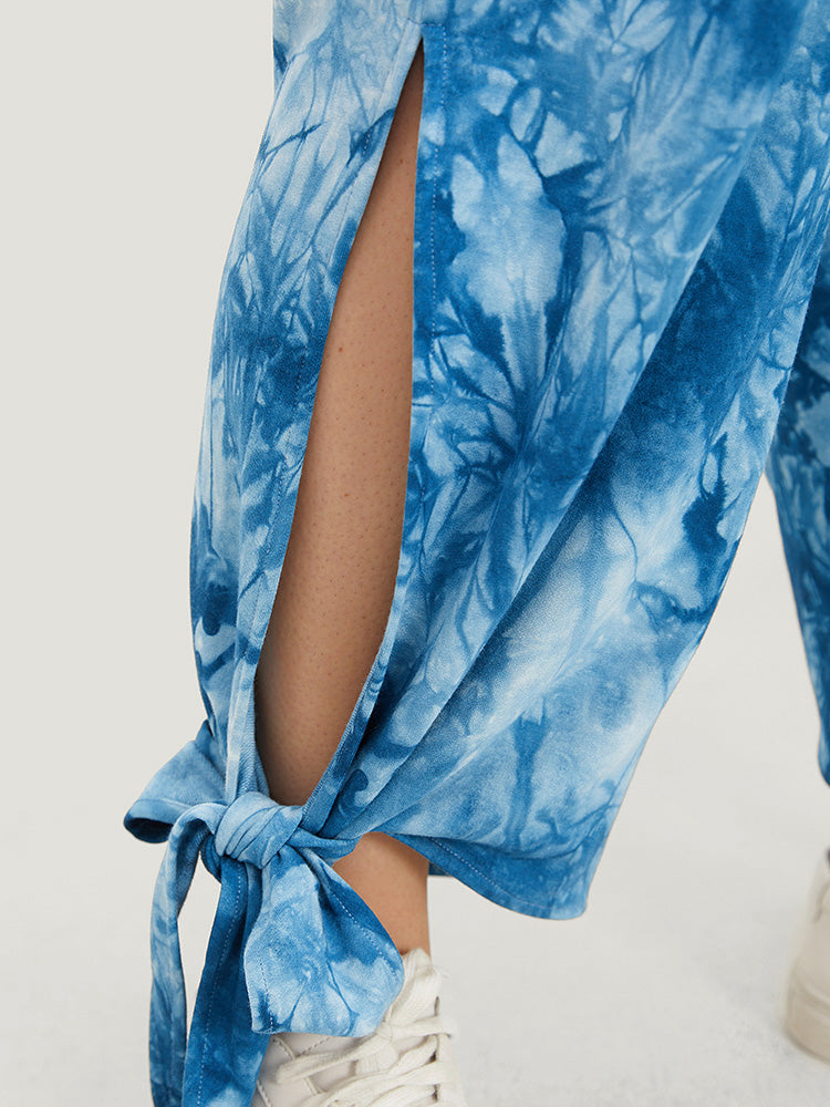 Tie Dye Pocket Cut Out Knotted Hem Pants