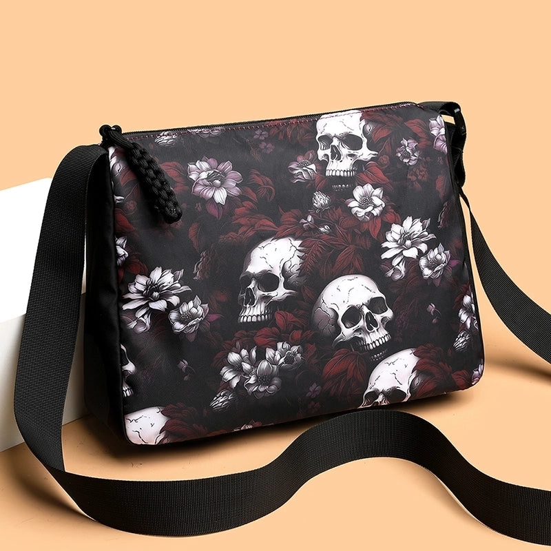 Halloween Women's Medium Canvas Skull Streetwear Zipper Crossbody Bag