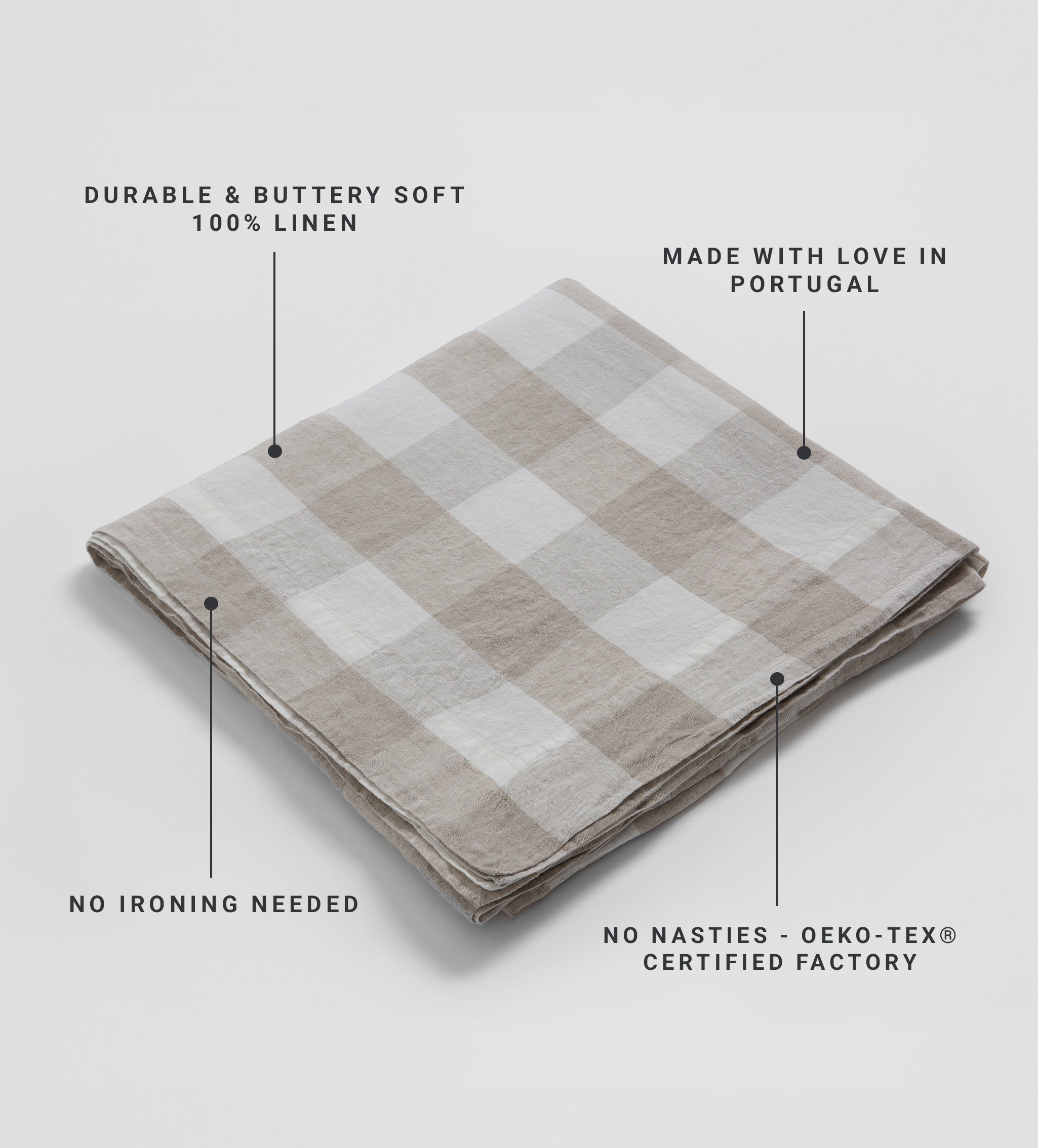 Natural Gracie Gingham 100% Linen Tablecloth