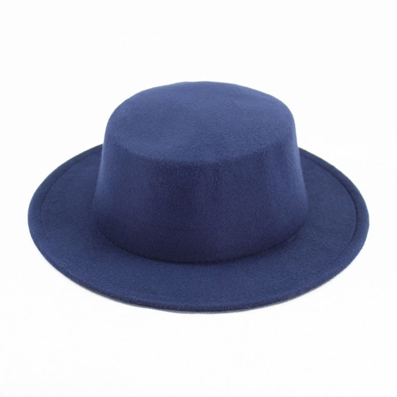 Hat Women's  Woolen Top Hat Autumn And Winter Black Vintage Gentleman  Flat Top Bow Top Hat Felt Hat