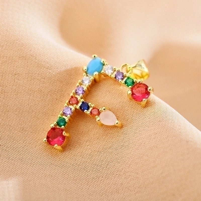 Copper Gold Plated Modern Style Shiny Inlay Letter Glass Stone Zircon Pendant Necklace