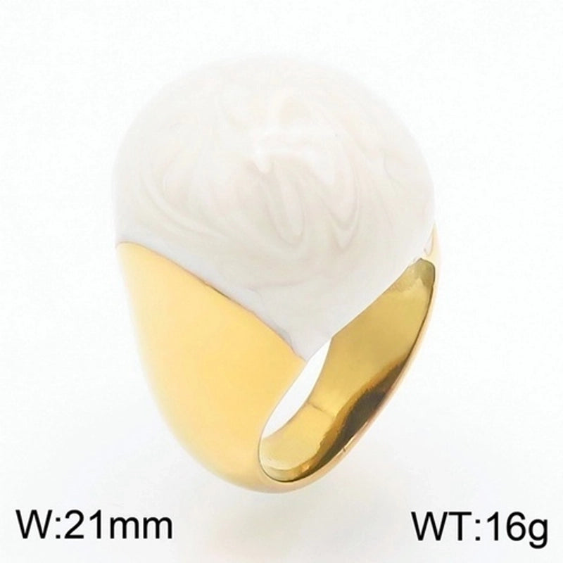 Minimalist Round Titanium Steel 18K Gold Plated Enamel Plating Rings