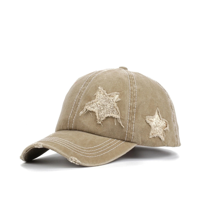 New Washed Old Baseball Cap Long Brim Sunshade Cap Cartoon Five-pointed Star Printed Outdoor Hat