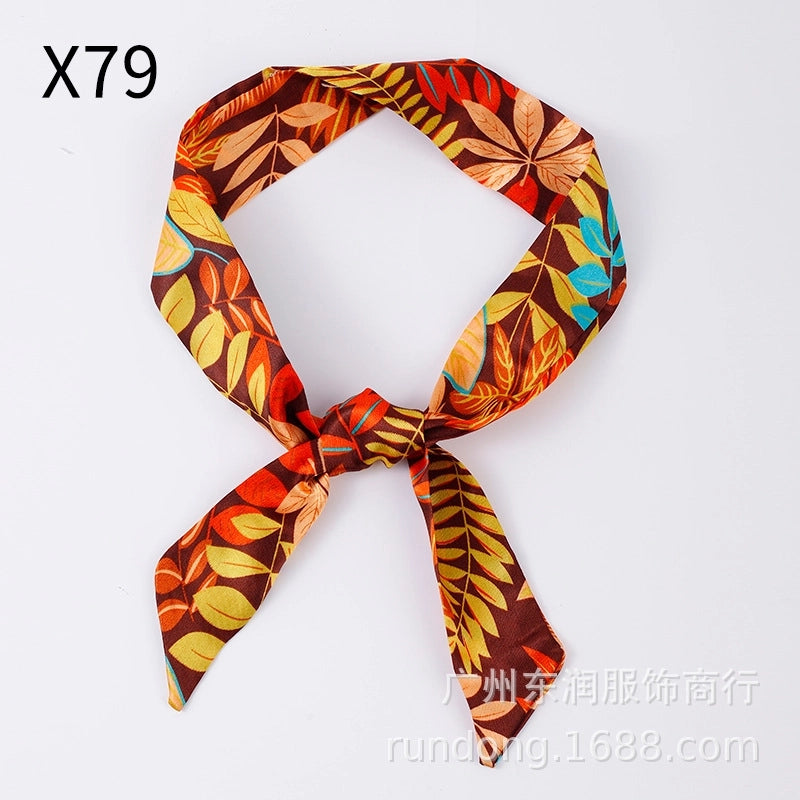 Silk Scarf Long Beveled Small Silk Scarf Double-layer Hair Belt Ribbon Decoration Tie Bag Hand Gift Box Silk Scarf
