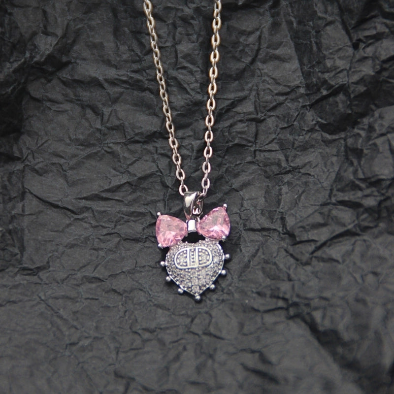 10 Pieces Casual Elegant Basic Moon Heart Shape Bow Knot Titanium Steel Copper Zircon Plating Inlay Pendant Necklace