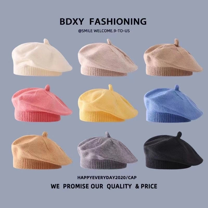 Baby Hat Autumn And Winter Baby Girls' Cute Flower Beret Children's Wool Hat Girls' Knitted Painter Hat Fashion