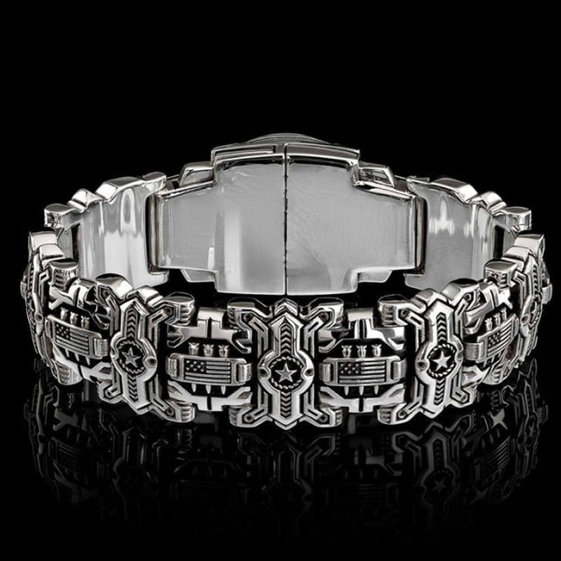 48% OFF HOT SALE-Armed Forces Destiny Struggle Skull Interlock Silver Bracelet