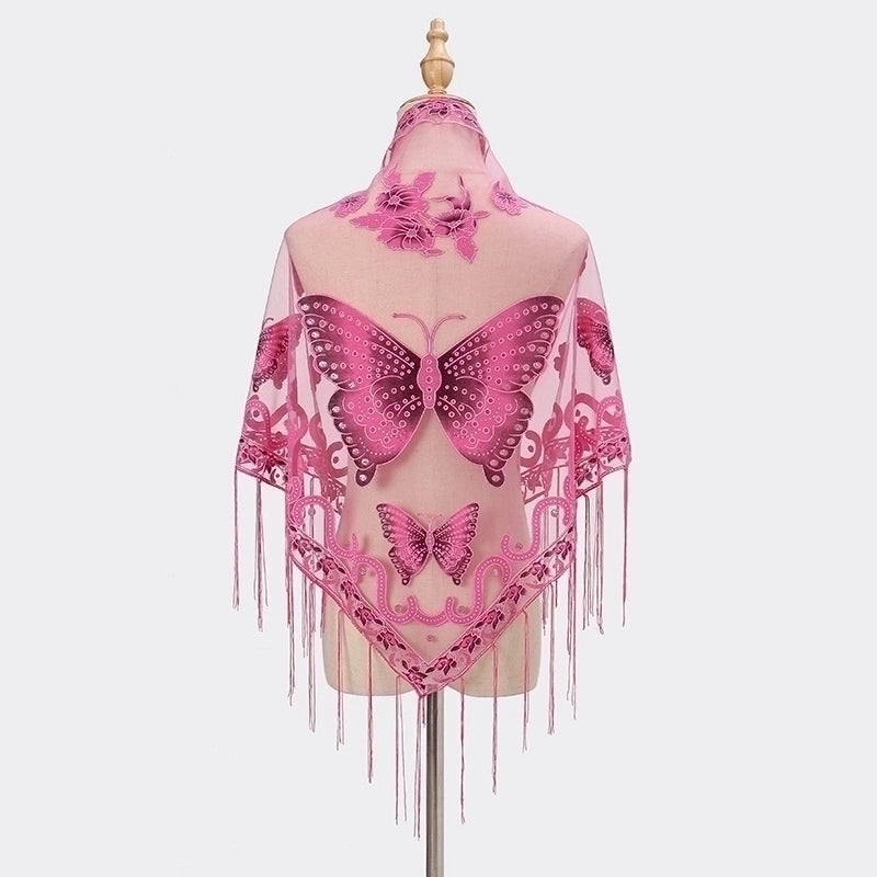 New Tassel Triangle Scarf Solid Color Hollow Lace Butterfly Embroidered Triangle Shawl Scarf For Women