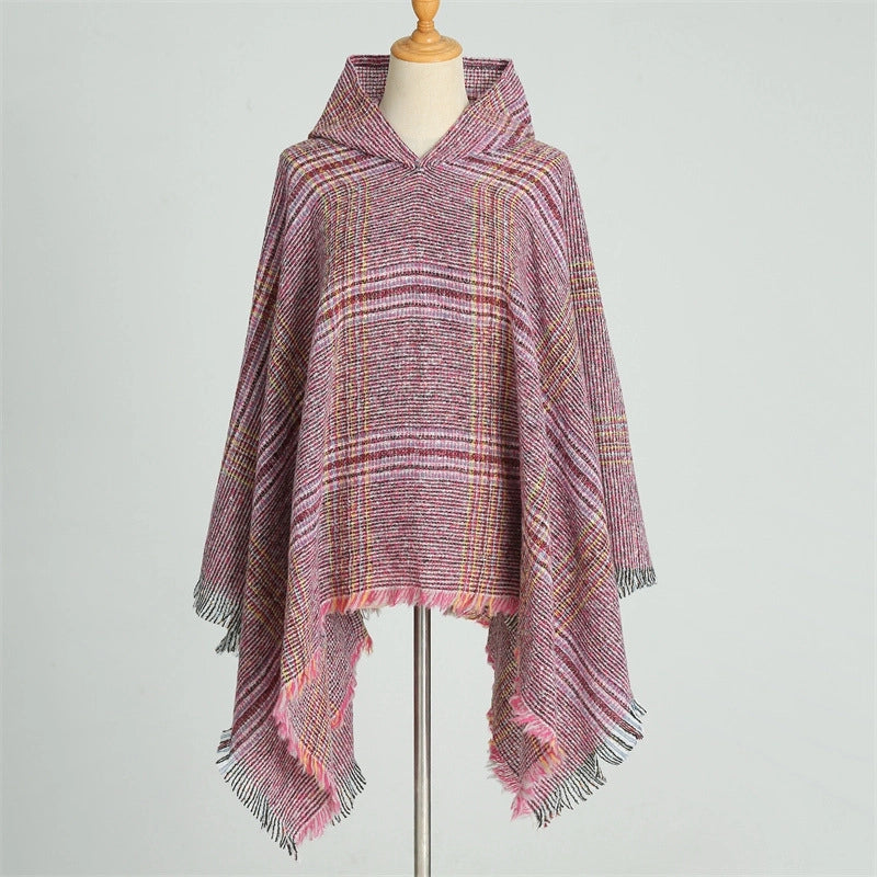 Hooded Cape Plaid Scarf Cashmere Winter Outerwear Warm Shawl New Poncho Best Seller In Europe And America Cloak